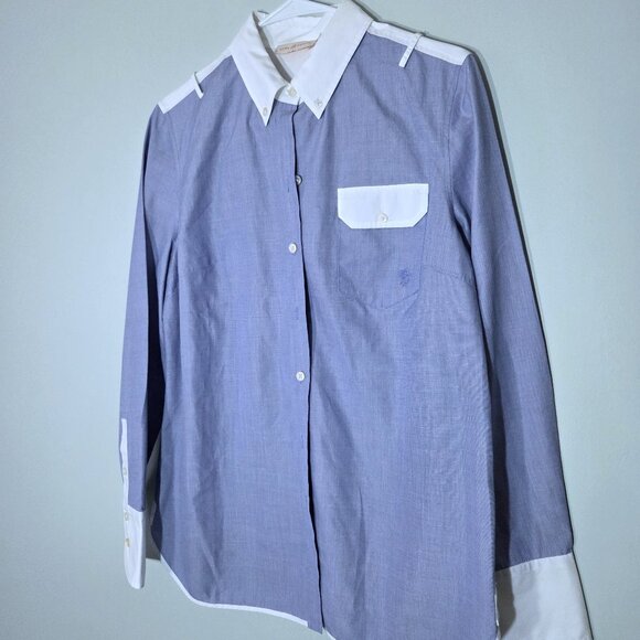 NWOT Tory Burch Blue & White Button Down Blouse Size 10 - Picture 1 of 3